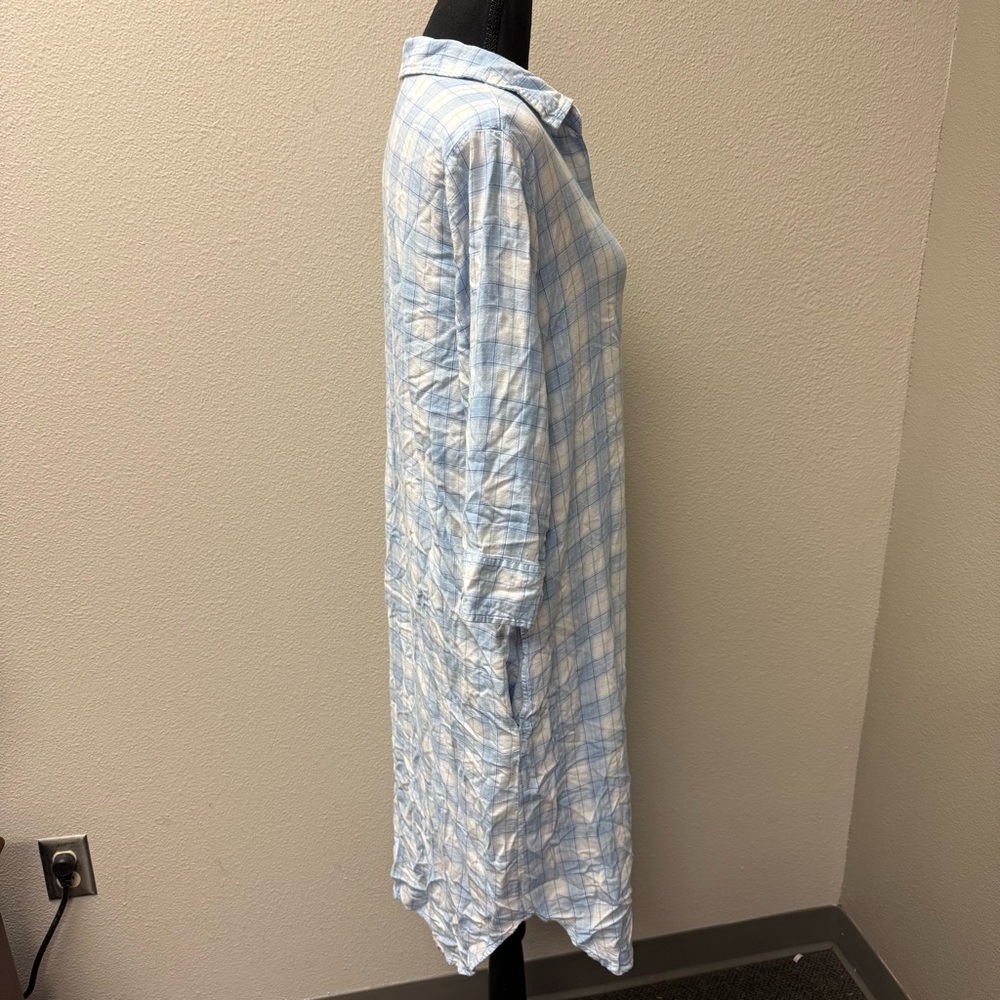 Lauren Ralph Lauren Blue Plaid Shirt Dress Tunic Button Down Roll Sleeve L - Picture 8 of 11